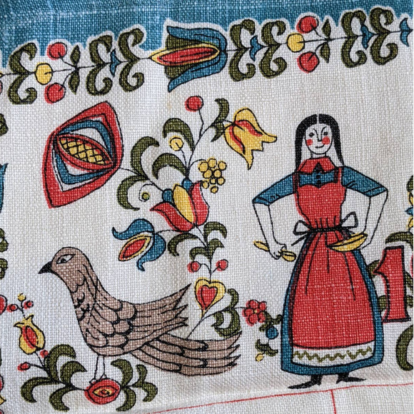 Vintage 60's Pennsylvania Dutch Style 1967 Calendar Linen Tea Towel with Sayings - Picture 3 of 10